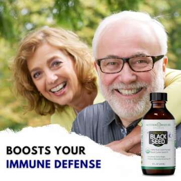 Mother Nature USDA Organic Black Seed Oil – Cold Pressed, Unrefined & Vegan Nigella Sativa, High Thymoquinone (2%+), Omega 3 6 9 for Immune, Joint & Heart Support, Hair & Skin, Non-GMO, 8oz