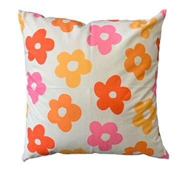 HONYADE Danish Pastel Aesthetic Room Decor,Hot Pink Orange Red Daisy Throw Pillow Cover Room Home De...