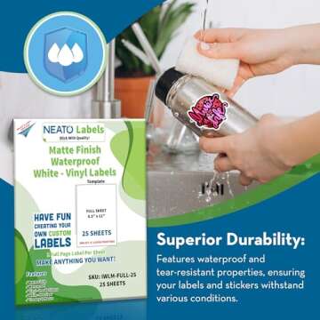 Custom Printable Matte Vinyl Stickers - 25 Sheets - Waterproof, Tear Resistant Full Sheet Label for Inkjet & Laser Printers & All Cutting Machines - 8.5 x 11" - Customizable Blank White Stickers