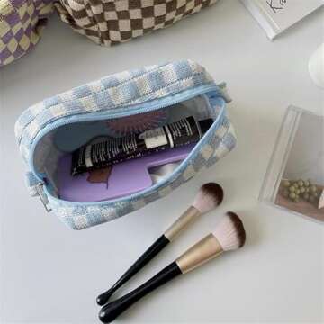 XPONNI Small Cosmetic Bag Cute Makeup Bag Y2k Accessories Aesthetic Make Up Bag Y2k Purse Cosmetic Bag for Purse (Pink)