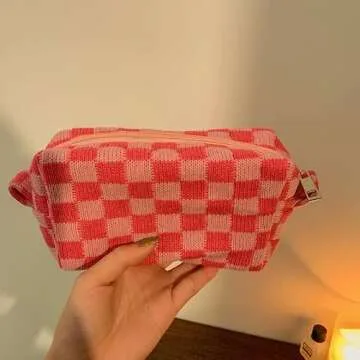 XPONNI Small Cosmetic Bag Cute Makeup Bag Y2k Accessories Aesthetic Make Up Bag Y2k Purse Cosmetic Bag for Purse (Pink)