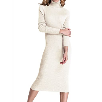 Rocorose Women's Long Sleeve Dresses Fall Knitted Turtleneck Slim Fit Bodycon Casual Fall Sweater Iv...