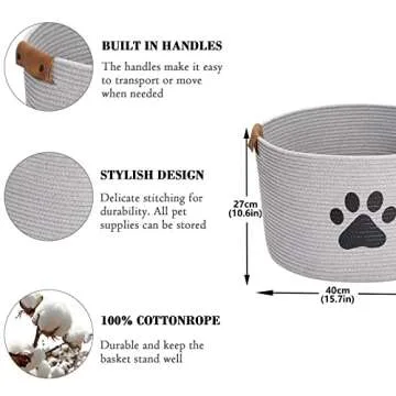 Morezi Dog toy bin pet cat toy box baskets in large suff storage - Perfect for collect toys, grooming stuff, closthing, diapers for Living Room, Playroom, Closet, Home - Gray