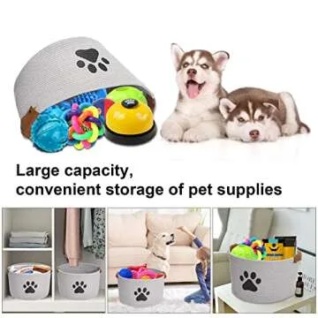 Morezi Dog toy bin pet cat toy box baskets in large suff storage - Perfect for collect toys, grooming stuff, closthing, diapers for Living Room, Playroom, Closet, Home - Gray