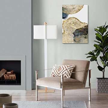 Abstract Tree Ring Wall Art for Home Decor, 16"x 24" Golden Annual Rings Tree Leaves Blue Gray Ink Prints Painting Framed Artwork for Living Room Bedroom Office Posters Decor, Ready to Hang