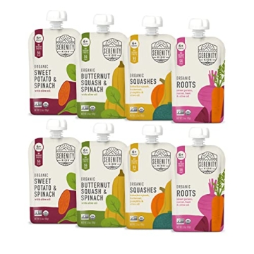 Serenity Kids 6+ Months Certified Organic Baby Food Pouches Veggie Puree - No Sugary Fruits/Added Su...