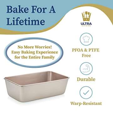 Ultra Cuisine Nonstick Bread Pan - 9.5x5 inch Loaf Pan, 1 lb - Easy Clean, Quality, Durable Bread Tin for Oven Baking Quick Bread, Meatloaf, Banana Bread, Cake - Easy Release, PFOA & PTFE Free Coating