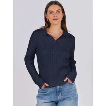 ANRABESS Womens Cable Knit Sweaters Long Sleeve V Neck Sweater Tops Casual Pullover Polo Shirts 2024...