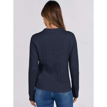 ANRABESS Womens Cable Knit Sweaters Long Sleeve V Neck Sweater Tops Casual Pullover Polo Shirts 2024 Fall Fashion Outfits Navy Blue L