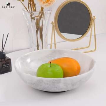 Radicaln Marble Fruit Bowl 10 Inches White Handmade Fruits Serving Bowl for Kitchen Organization