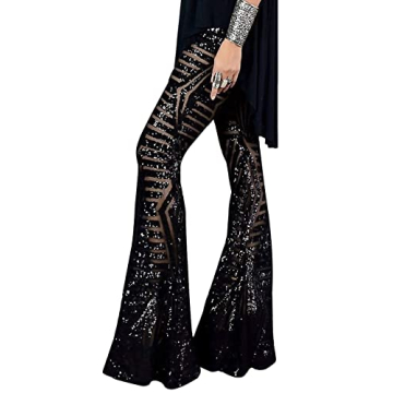 AZOKOE Women Glitter Sequin High Waist Flare Pants - Stylish Party Wear