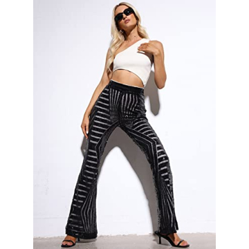 AZOKOE Women Glitter Sequin High Waist Flare Pants - Stylish Party Wear