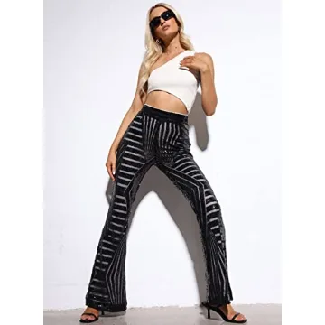AZOKOE Women Glitter Sequin High Waist Flare Pants - Stylish Party Wear