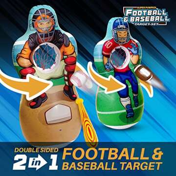 Super Pumped! Inflatable Double-Sided Baseball & Football Target Set - Blow Up Toy with Soft Footbal...