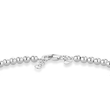 Miabella 925 Sterling Silver Italian Handmade 4mm Bead Ball Strand Chain Bracelet for Women 6.5, 7, ...
