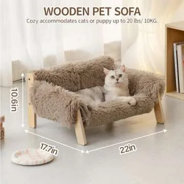 MEWOOFUN Cat Couch Bed, Pet Sofa for Indoor Cats Wooden Indoor Elevated Cat Beds with Removable Matt...