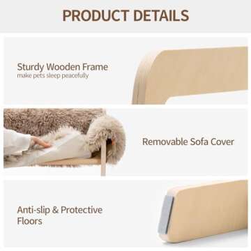MEWOOFUN Cat Couch Bed, Pet Sofa for Indoor Cats Wooden Indoor Elevated Cat Beds with Removable Mattress Cover Suitable for Kitty, Puppy or Small Animal (Brown, Medium)