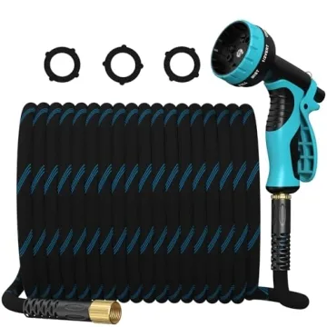 Garden Hose 100ft, Non-Expandable Lightweight & Flexible Water Hose, with 10-Pattern Spray Nozzle, L...