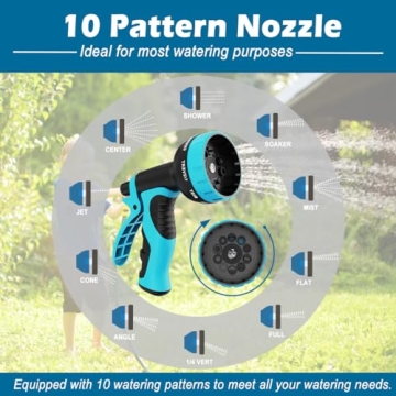 Durable 100ft Flexible Garden Hose with 10-Pattern Nozzle