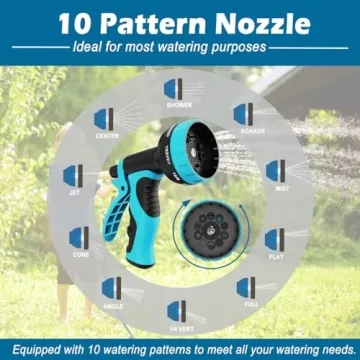 Durable 100ft Flexible Garden Hose with 10-Pattern Nozzle