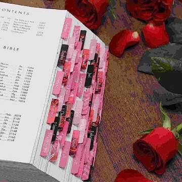 Thinkor Reposition Laminated Bible Tabs, Large Print Stickers, Easy to Read and Apply Bible Tabs for Women and Man (Pink Rose Print)