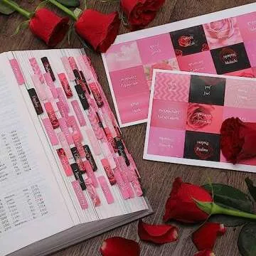 Thinkor Reposition Laminated Bible Tabs, Large Print Stickers, Easy to Read and Apply Bible Tabs for Women and Man (Pink Rose Print)