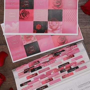 Thinkor Reposition Laminated Bible Tabs, Large Print Stickers, Easy to Read and Apply Bible Tabs for Women and Man (Pink Rose Print)