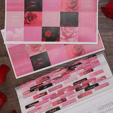 Thinkor Reposition Laminated Bible Tabs, Large Print Stickers, Easy to Read and Apply Bible Tabs for Women and Man (Pink Rose Print)