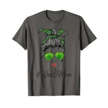 Womens Classy Mom Life with Leopard Mom Marijuana Weed Lover T-Shirt