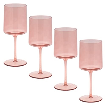 Elegant Karma Mid-Century Wine Glass Blush Set - 4 Handcrafted Glasses