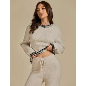 luvamia Lounge Sets For Women Fuzzy Two Piece Pants Set For Women Lounge Wear For Women 2 Piece Set Clothing Set For Women Womens Two Piece Outfits Buttercream Size XX-Large Fits Size 20 Size 22
