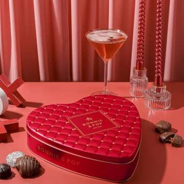 Valentines Day Chocolate Gift Basket | Heart Shaped Gift Present for Anniversary, Engagement, Bridal Wife, Girlfriend, Spouse, Partner, Love, Romance with Assorted Milk Chocolate Truffles | Bonnie and Pop