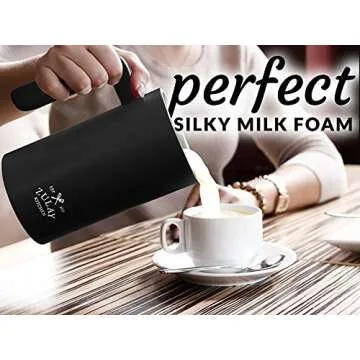 Zulay Kitchen 4-in-1 Milk Steamer - Automatic Milk Frother Electric (10oz/300ml) - Milk Frother and Steamer - Stainless Steel Electric Milk Frother For Latte, Cappuccino, Hot Chocolate (Turbo Black)