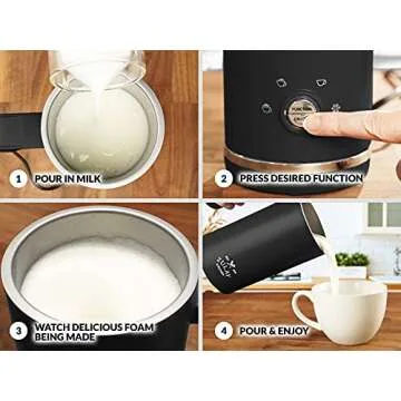 Zulay Kitchen 4-in-1 Milk Steamer - Automatic Milk Frother Electric (10oz/300ml) - Milk Frother and Steamer - Stainless Steel Electric Milk Frother For Latte, Cappuccino, Hot Chocolate (Turbo Black)