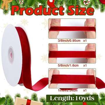 Jutom 3 Rolls Christmas Vintage Velvet Ribbon Vintage Khaki Velvet Ribbon Solid Color Satin Velvet R...