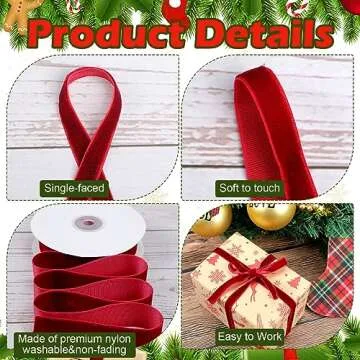 Jutom 3 Rolls Christmas Vintage Velvet Ribbon Vintage Khaki Velvet Ribbon Solid Color Satin Velvet Ribbon for Christmas Wedding Wrapping DIY Crafts Decoration Favors, Total 30 Yards (Wine Red)