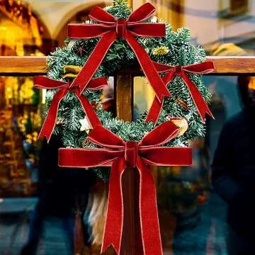 Jutom 3 Rolls Christmas Vintage Velvet Ribbon Vintage Khaki Velvet Ribbon Solid Color Satin Velvet Ribbon for Christmas Wedding Wrapping DIY Crafts Decoration Favors, Total 30 Yards (Wine Red)