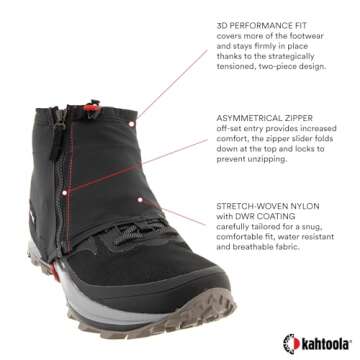 Kahtoola INSTAgaiter Low Gaiters for Hiking, Trail Running, Mountaineering, Hunting, Rocky Terrain, Mud, Snow & Ice