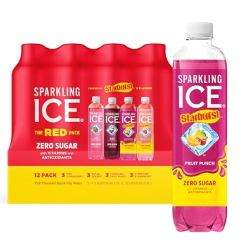 Sparkling Ice STARBURST Red Variety Pack, Zero Sugar Flavored Sparkling Water, with Vitamins and Ant...
