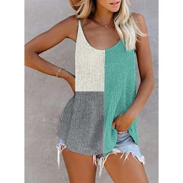 BLENCOT Women Knit Tank Tops Scoop Neck Basic Colorblock Casual Flowy Sleeveless Shirts Strappy Blouses Office S-2XL