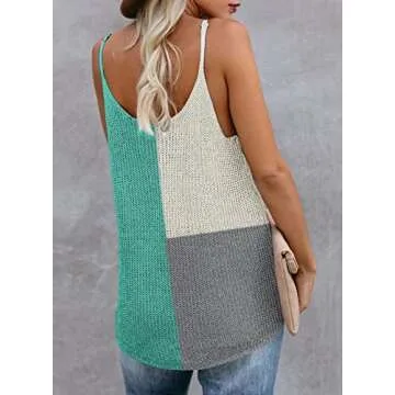 BLENCOT Women Knit Tank Tops Scoop Neck Basic Colorblock Casual Flowy Sleeveless Shirts Strappy Blouses Office S-2XL