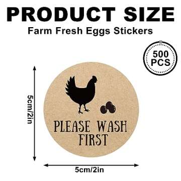 AnyDesign 500 Pcs Farm Fresh Eggs Stickers 2 Inch Round Farm Chicken Egg Labels Natural Brown Kraft ...