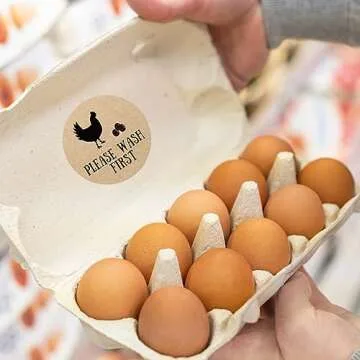 AnyDesign 500 Pcs Farm Fresh Eggs Stickers 2 Inch Round Farm Chicken Egg Labels Natural Brown Kraft Unwashed Egg Cartoon Label Decal for Business Farm Fresh Produce Egg Cartoon Labeling