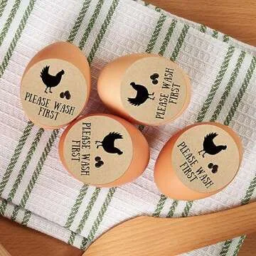 AnyDesign 500 Pcs Farm Fresh Eggs Stickers 2 Inch Round Farm Chicken Egg Labels Natural Brown Kraft Unwashed Egg Cartoon Label Decal for Business Farm Fresh Produce Egg Cartoon Labeling