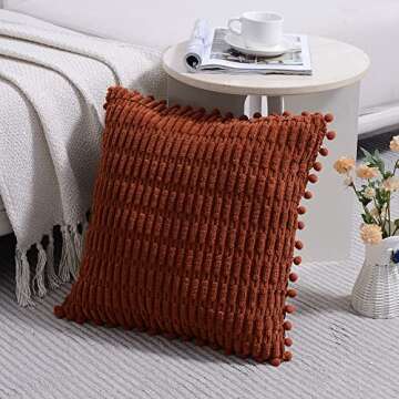 Fancy Homi 2 Packs Rust Decorative Throw Pillow Covers 18x18 Inch with Pom-poms for Couch Bed Living...