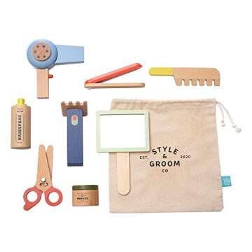 Manhattan Toy Style & Groom 9 Piece Wooden Toddler & Kids Pretend Play Hair Styling & Grooming Kit