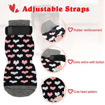 Rypet Anti Slip Dog Socks 3 Pairs - Dog Grip Socks with Straps Traction Control for Indoor on Hardwood Floor Wear, Pet Paw Protector for Small Medium Large Dogs Small