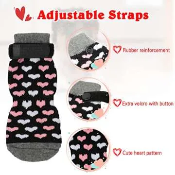 Rypet Anti Slip Dog Socks 3 Pairs - Dog Grip Socks with Straps Traction Control for Indoor on Hardwood Floor Wear, Pet Paw Protector for Small Medium Large Dogs Small