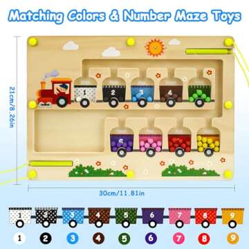 SUPKIZ Magnetic Color & Number Maze Board, Montessori Wooden Color Sorting Learning Counting Puzzle ...