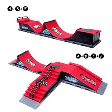 MOMSIV KETIEE Finger Skateboard Park Ramp Toys Mini Fingerboard Skate Rail Set, Half Pipe Finger Skateboards Kit, Ultimate Skateparks Training Props for Kids & Adult (Style E)